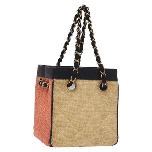 CHANEL Matelasse Chain Hand Bag Raffia Orange Gold CC Auth 130503 - Picture 1 of 15